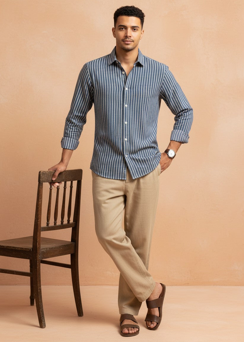 Men’s Blue Vertical Striped Shirt