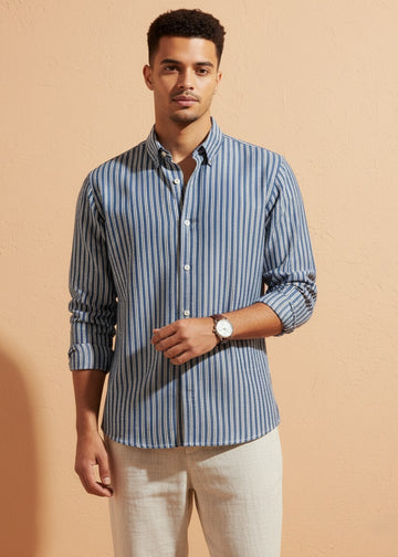 Men’s Blue Vertical Striped Shirt