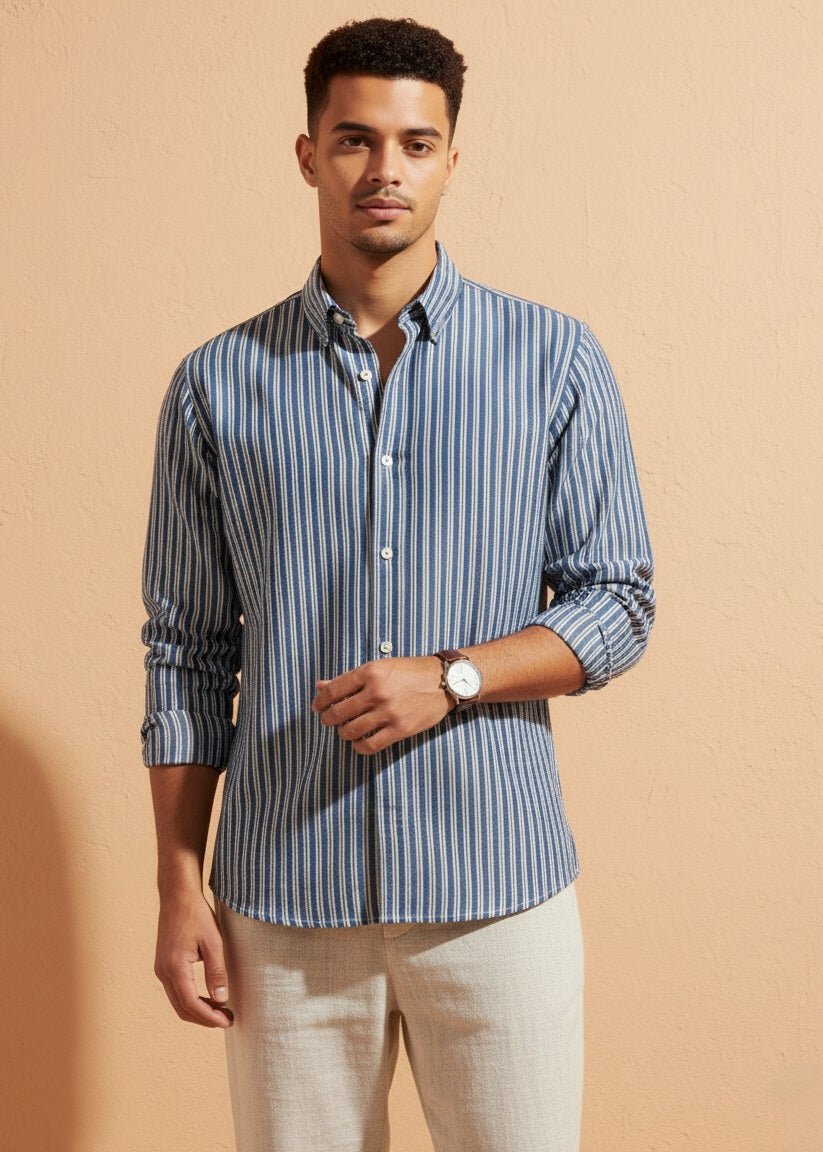 Men’s Blue Vertical Striped Shirt