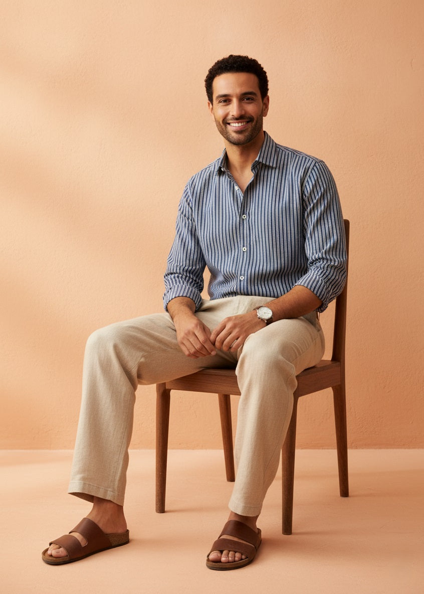 Men’s Blue Vertical Striped Shirt