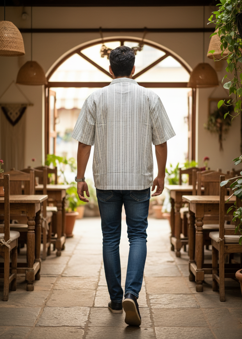 Men’s Relaxed Fit Striped Resort Shirt with Embroidered Detail