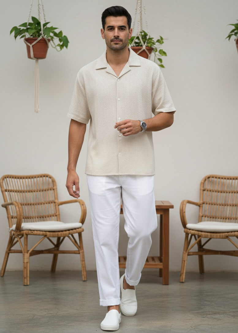 Men’s Breathable White Cotton Summer Trousers