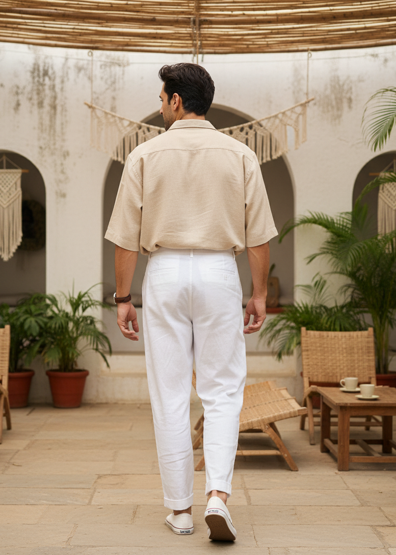 Men’s Breathable White Cotton Summer Trousers