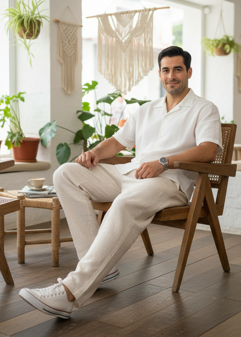 Lightweight Linen-Look Relaxed Fit Trousers